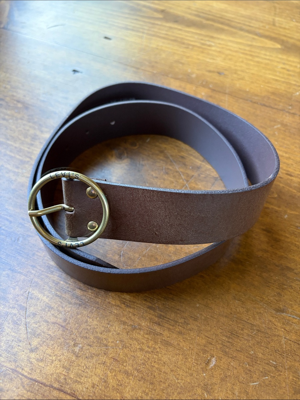 Levi Strauss & Co Brown Leather Belt Made in Italy Brass Ring Buckle 90/36